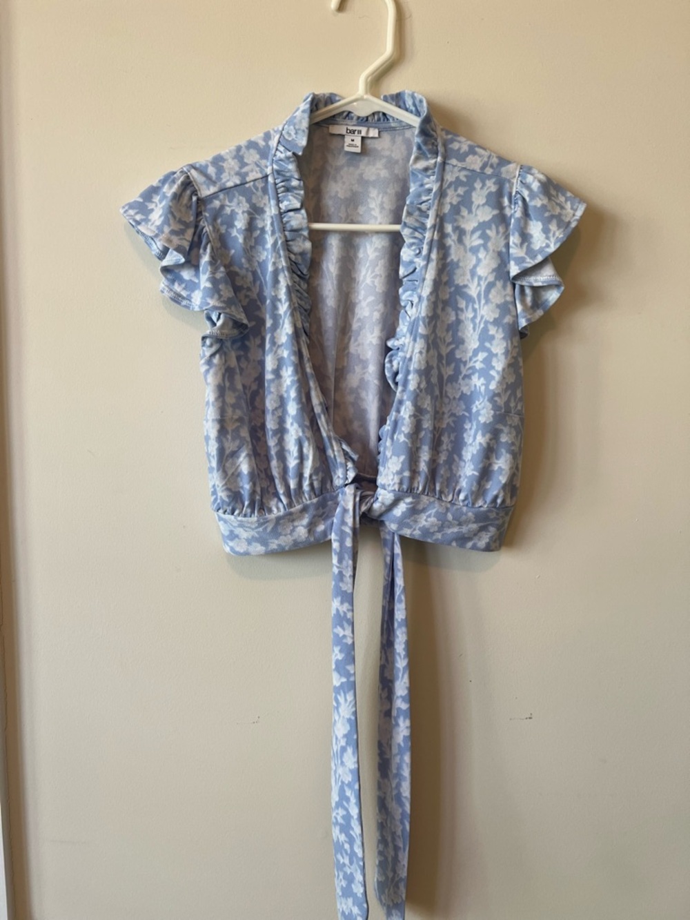 Bar III Pale Blue Floral Keyhole Top